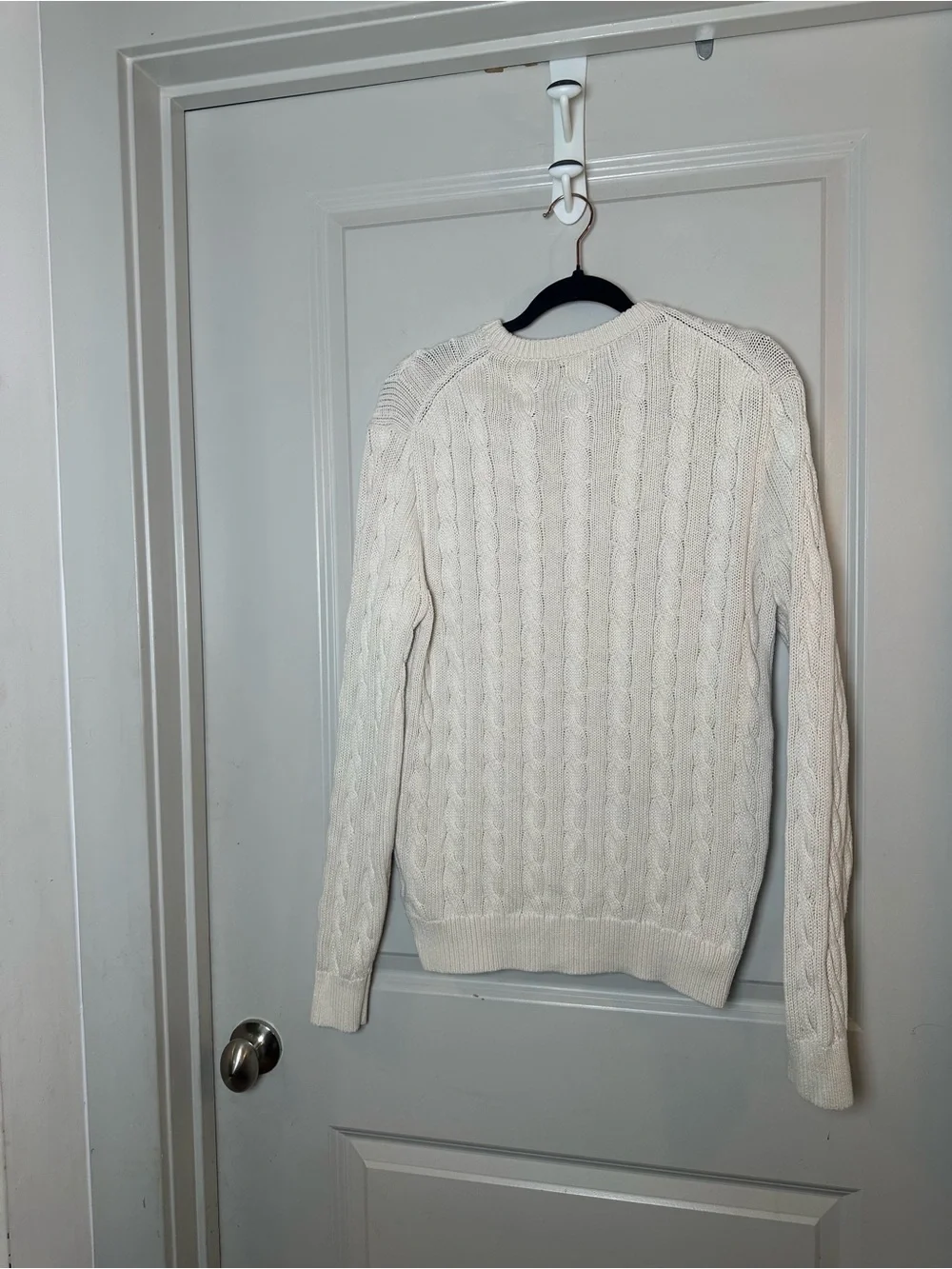 J.Crew Cableknit Cotton Fisherman Cotton Crew Neck Cream Classic Sweater, Small